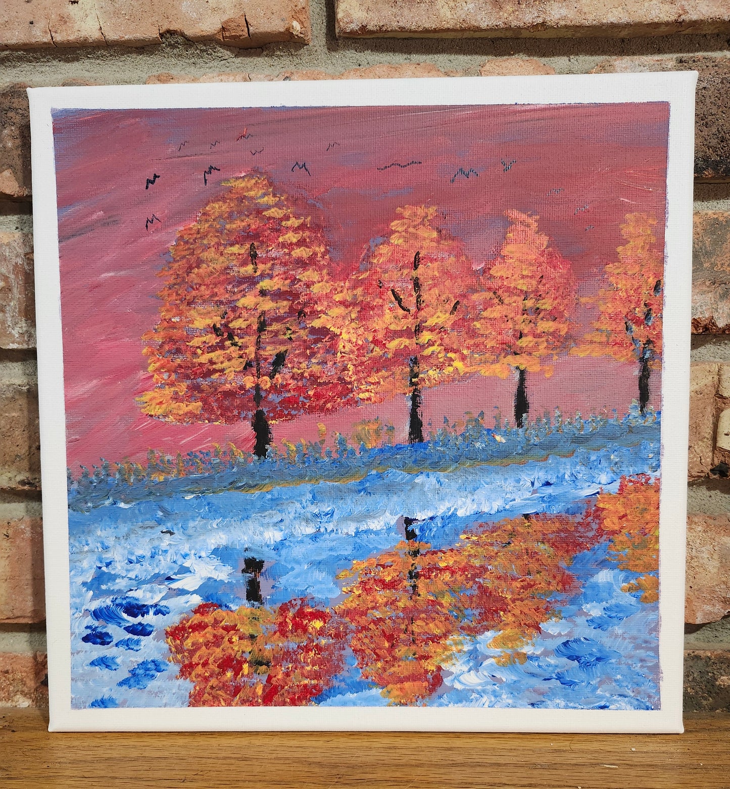 "Autumn Reflection" (12x12 acrylic on canvas) by Clint Moseley