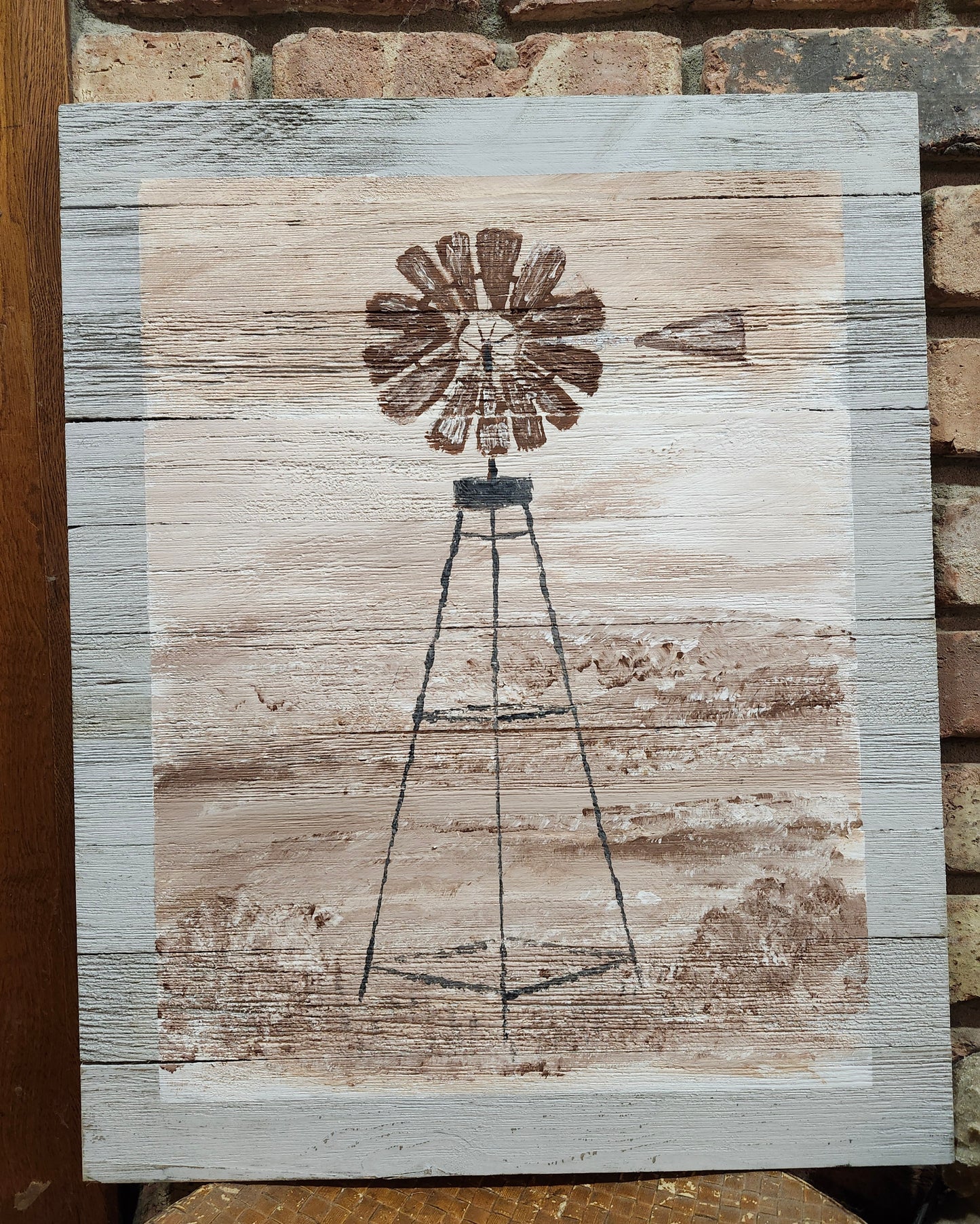 "Windmill" (16 x 20 acrylic on wood panel) by Clint Moseley