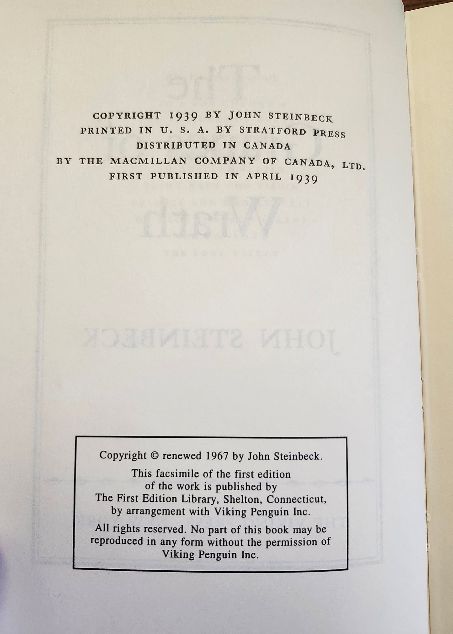 "The Grapes of Wrath" by John Steinbeck -- First Edition Library
