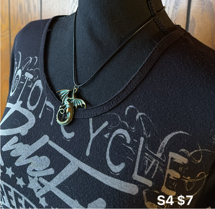 Green Bronze Dragon Pendant -- S4