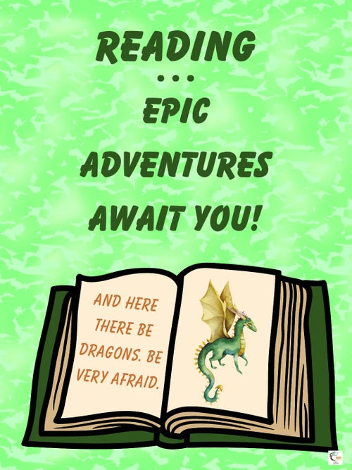 "Reading...Epic Adventures Await You!" 18x24 in. Glossy Poster - Dead Tree Dreams Bookstore